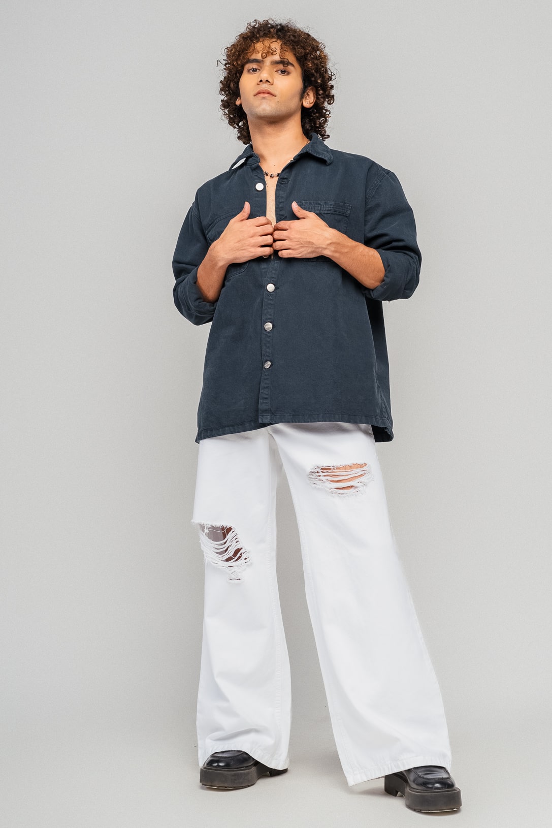 White Distressed Men's Wide Jeans