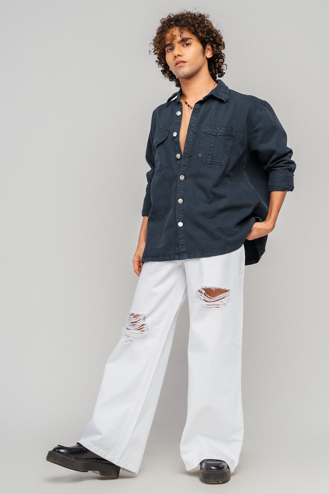 Distressed White men's wide Jeans