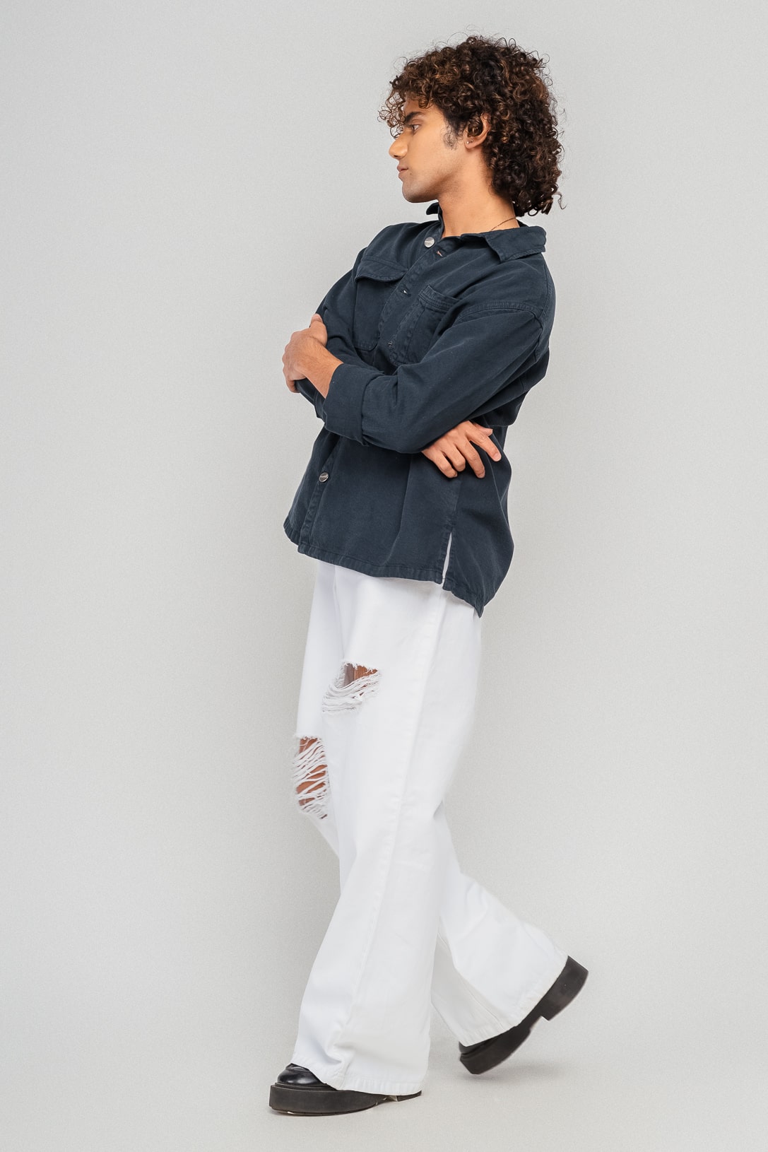Distressed White men's wide Jeans