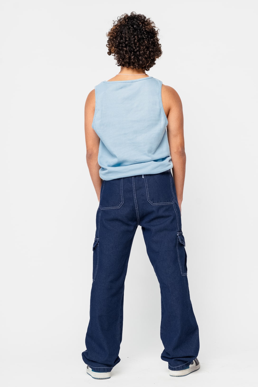 Mid Blue Elasticated Men's Straight Cargo Jeans