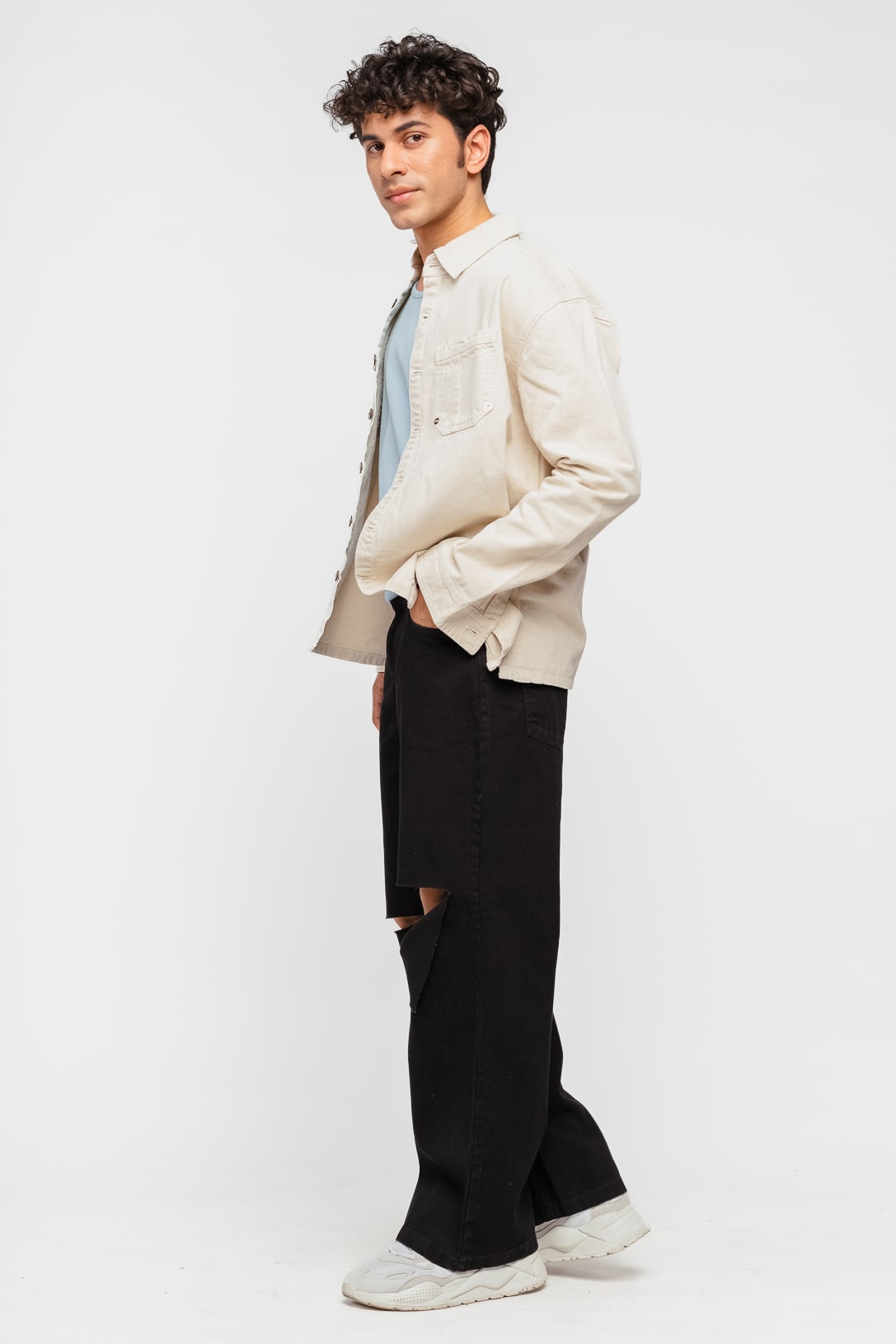 Black Box Slit Men's Wide Jeans