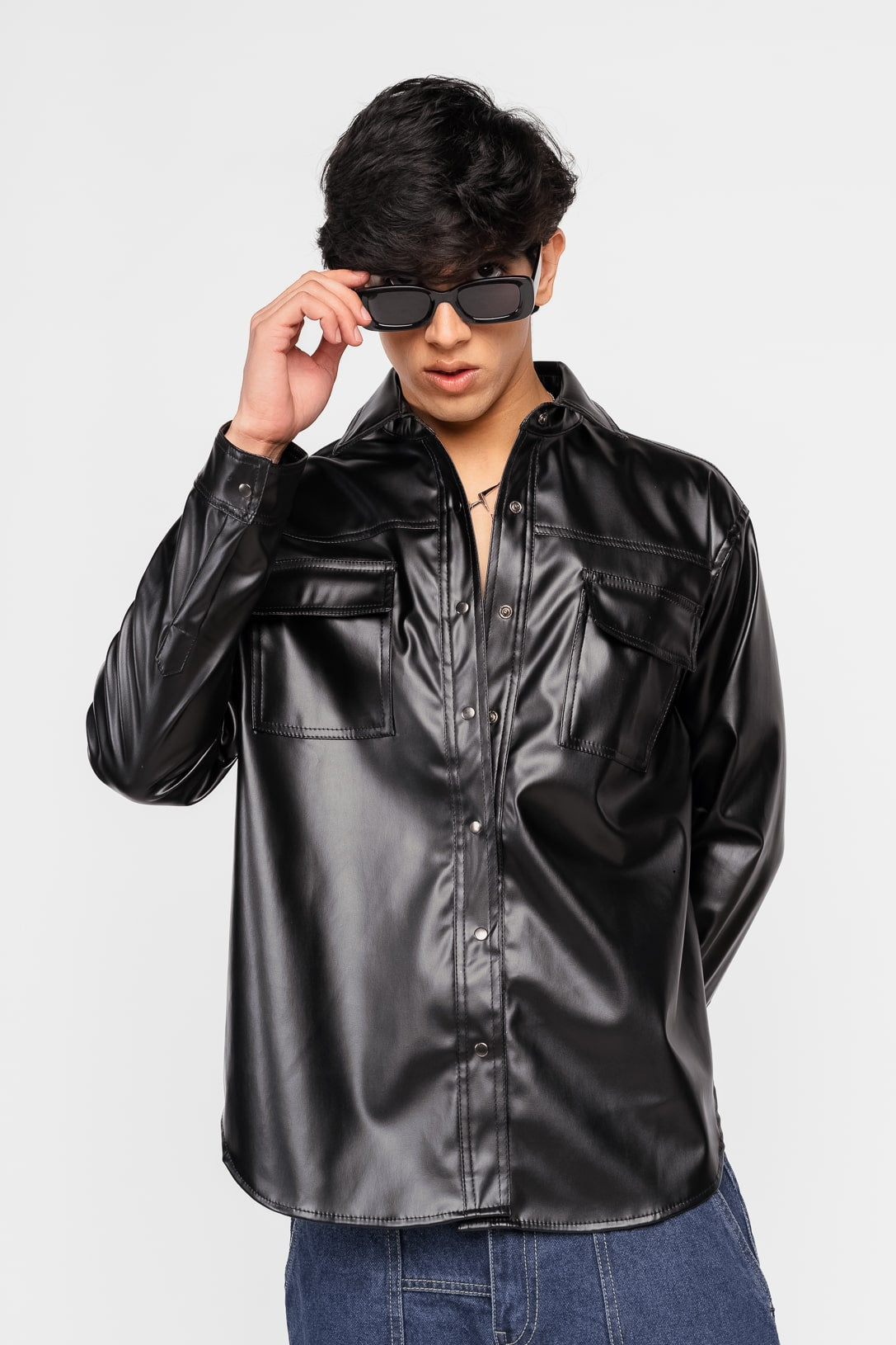 Black Men's Leather Shacket