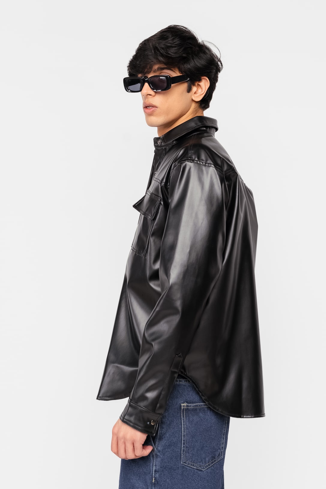 Black Men's Leather Shacket