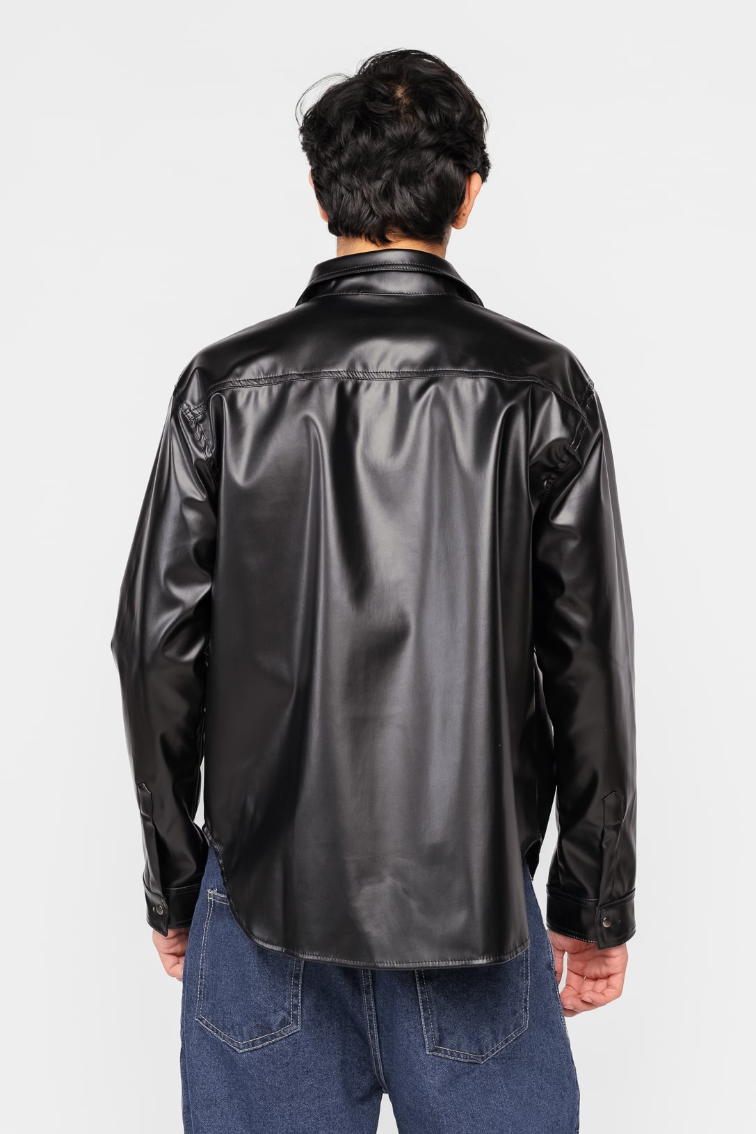 Black Men's Leather Shacket