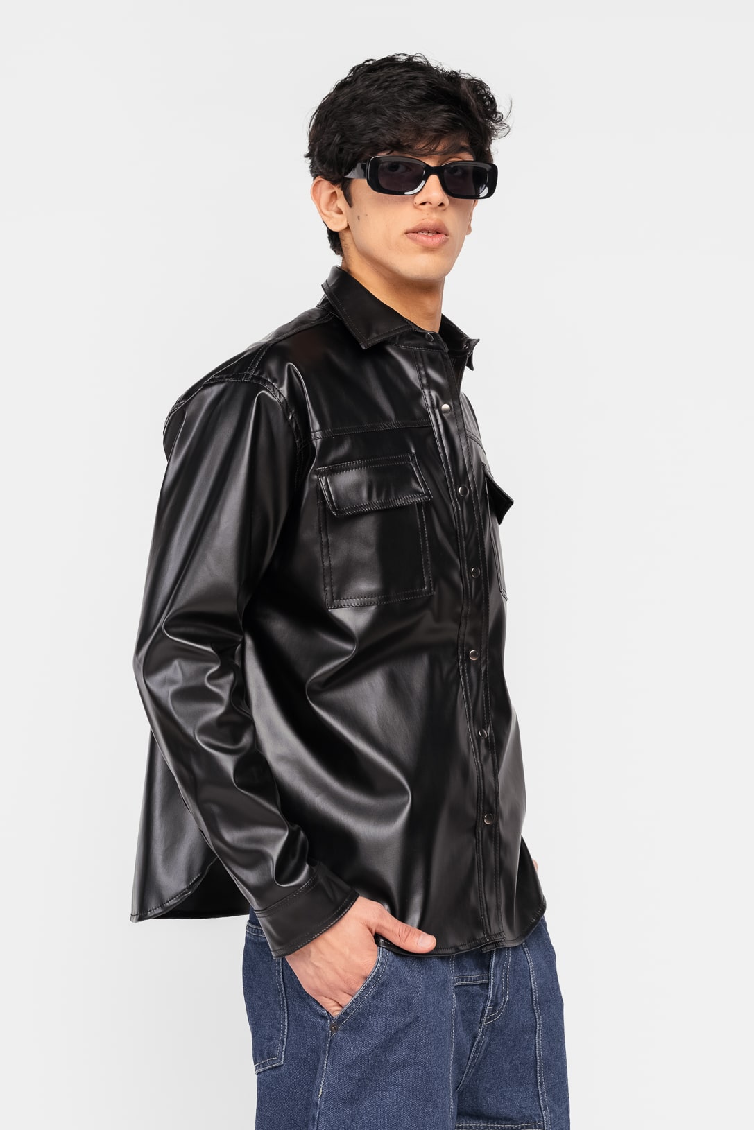 Black Men's Leather Shacket