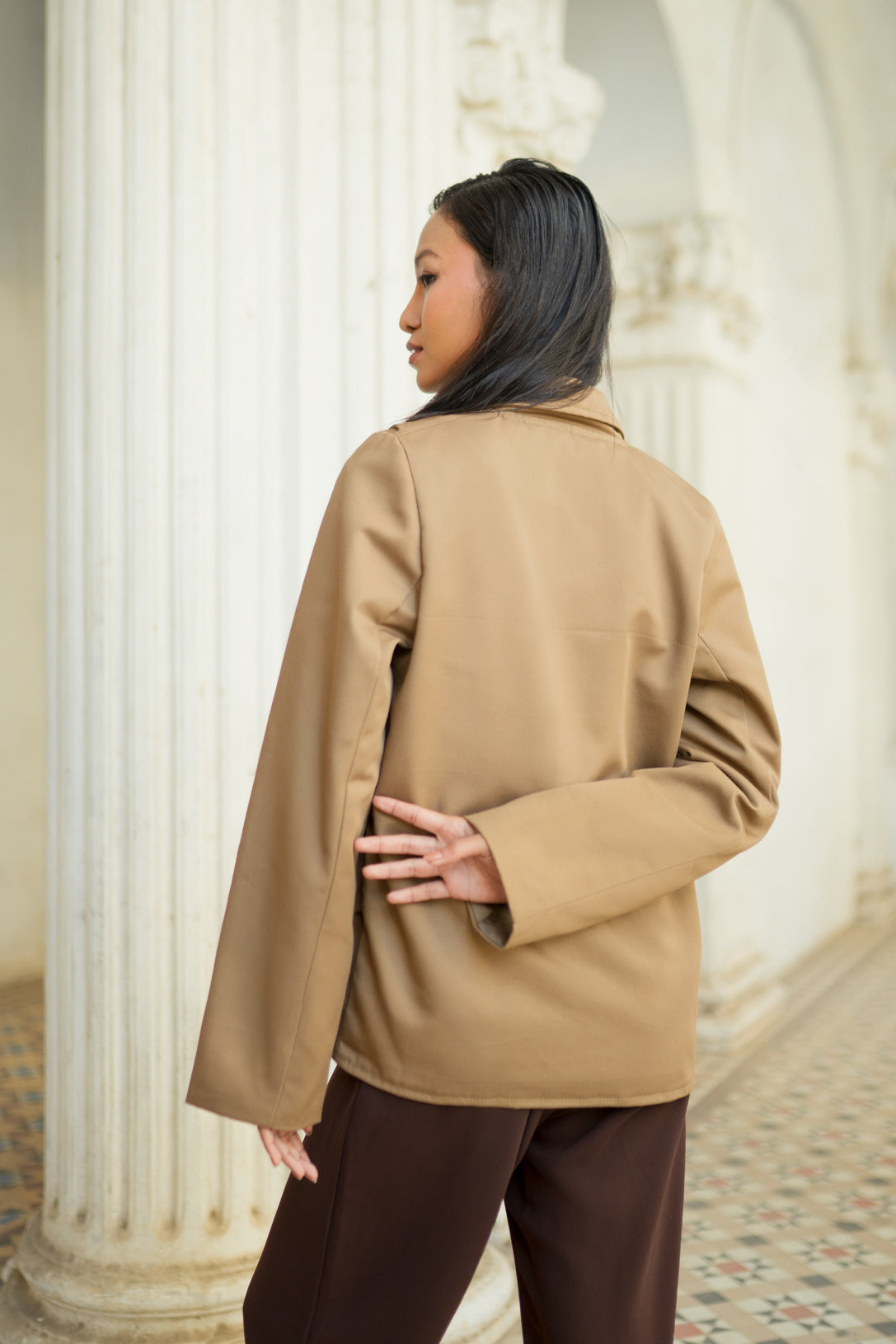 Tortilla brown overlap blazer