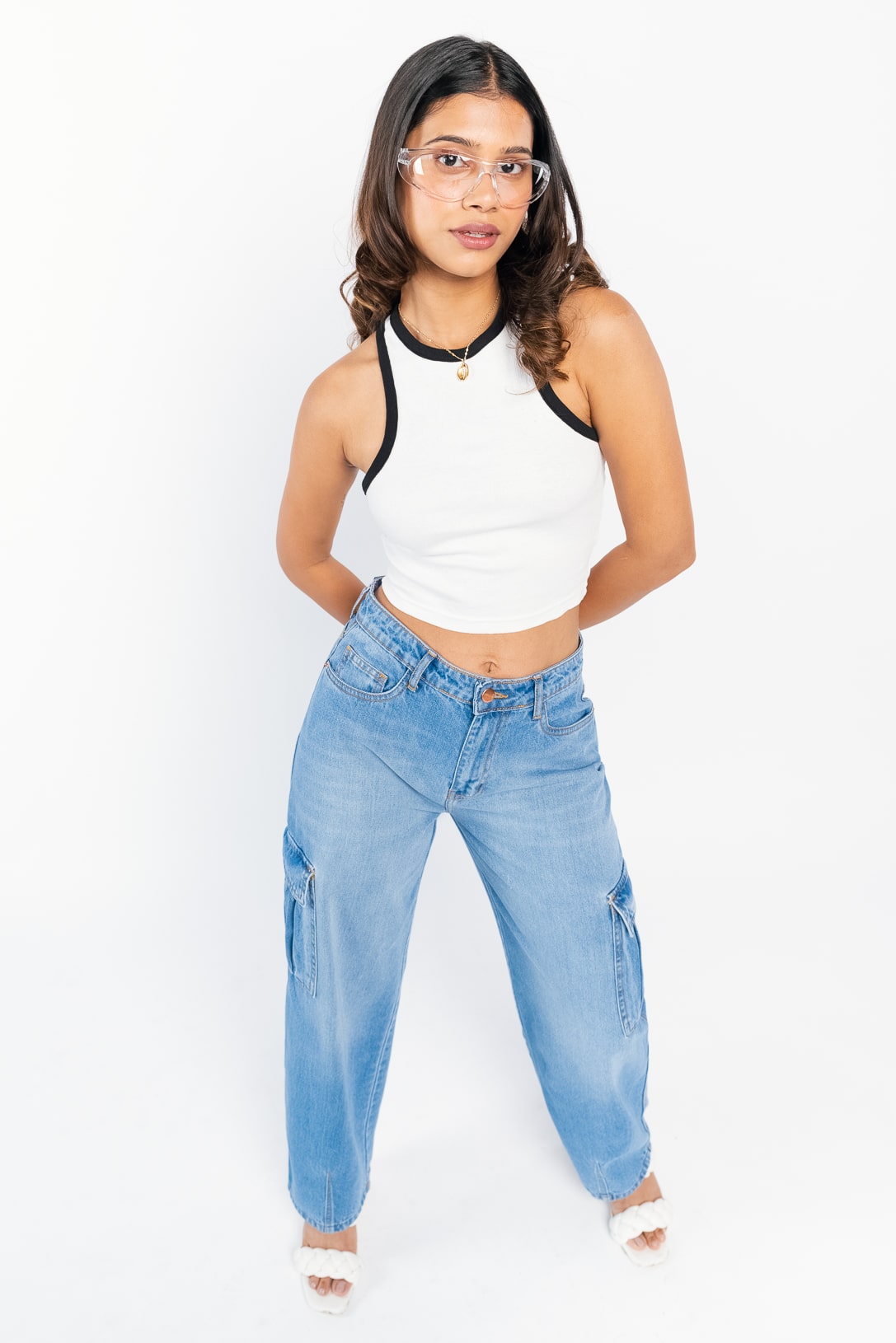 darted blue cargo jeans