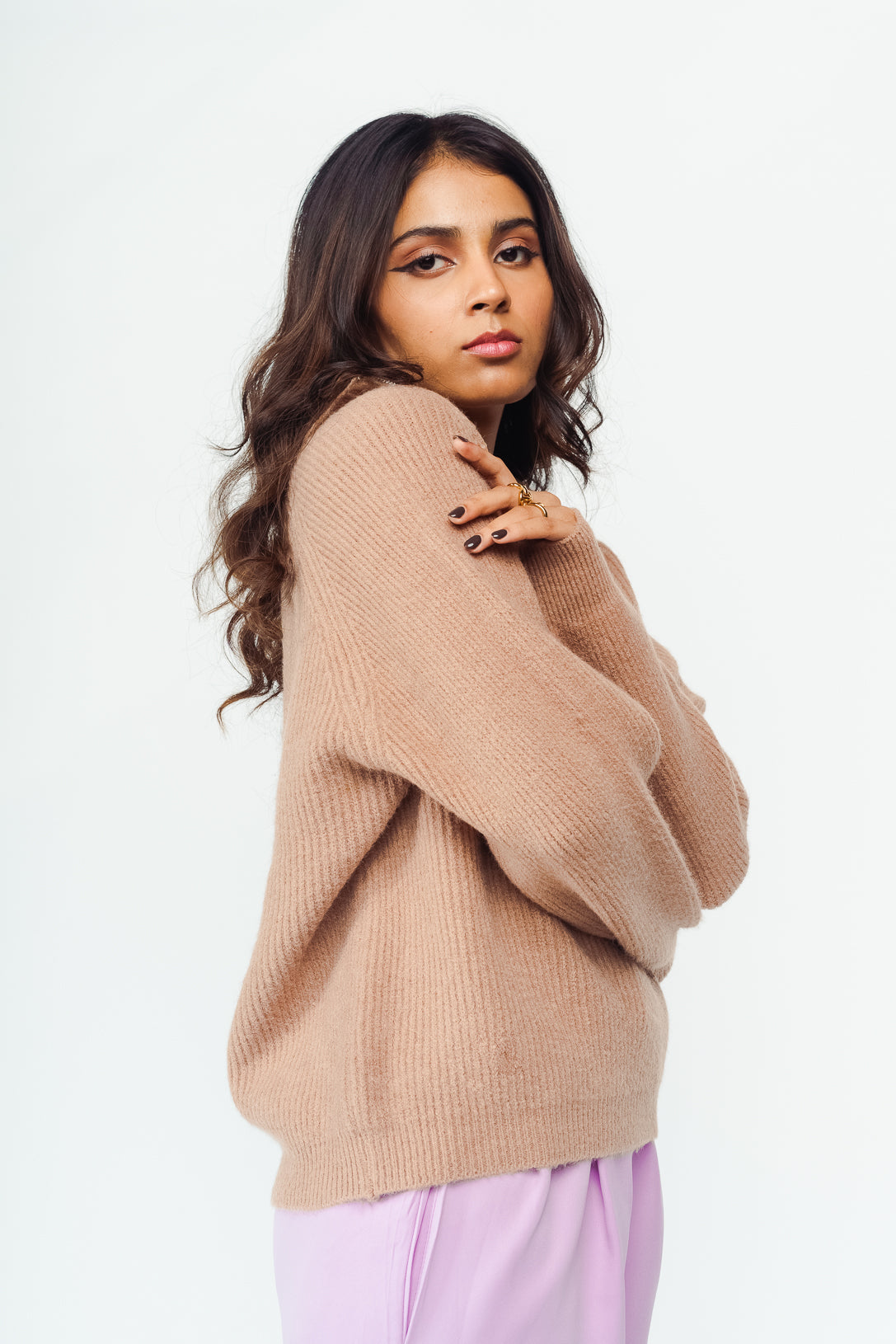 CARAMEL FRONT ZIP SWEATER