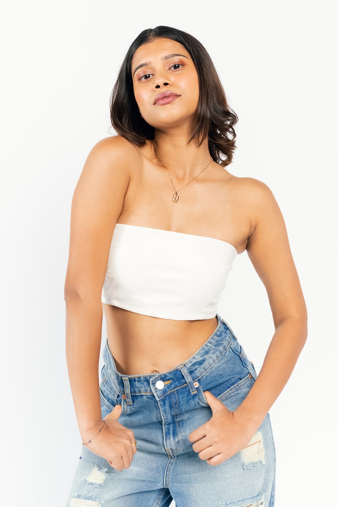 WHITE LEATHER TUBE TOP