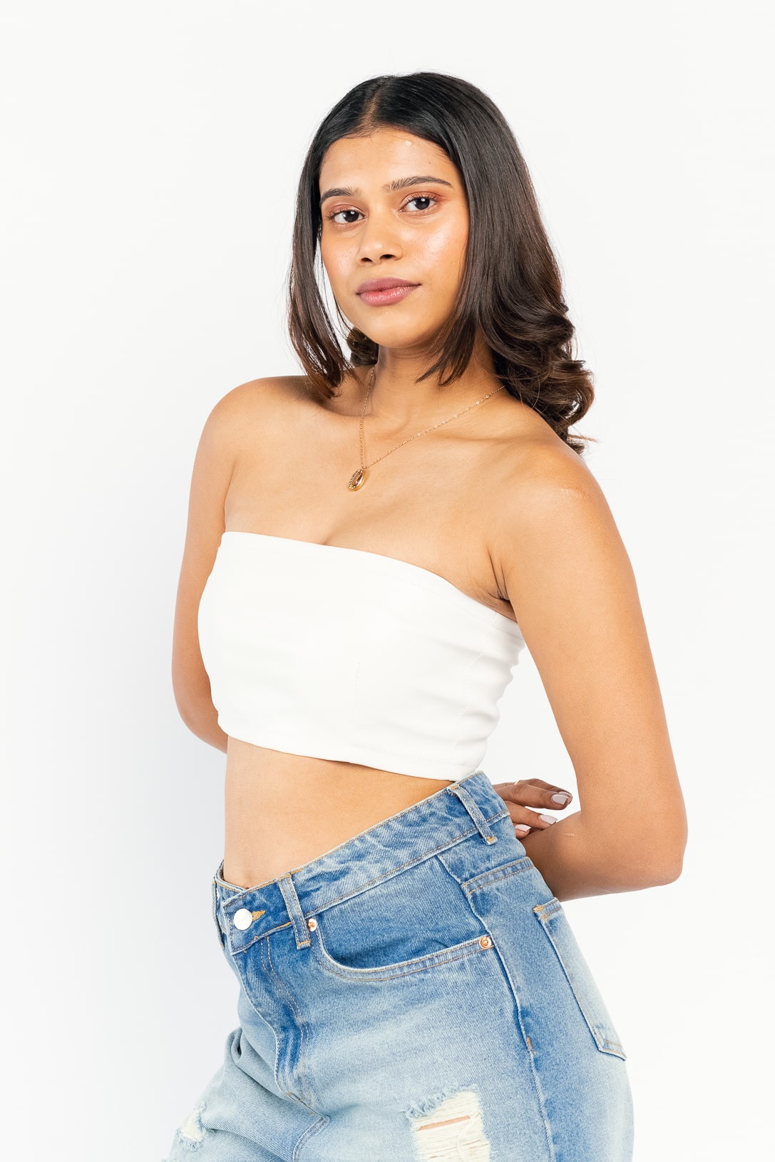 WHITE LEATHER TUBE TOP