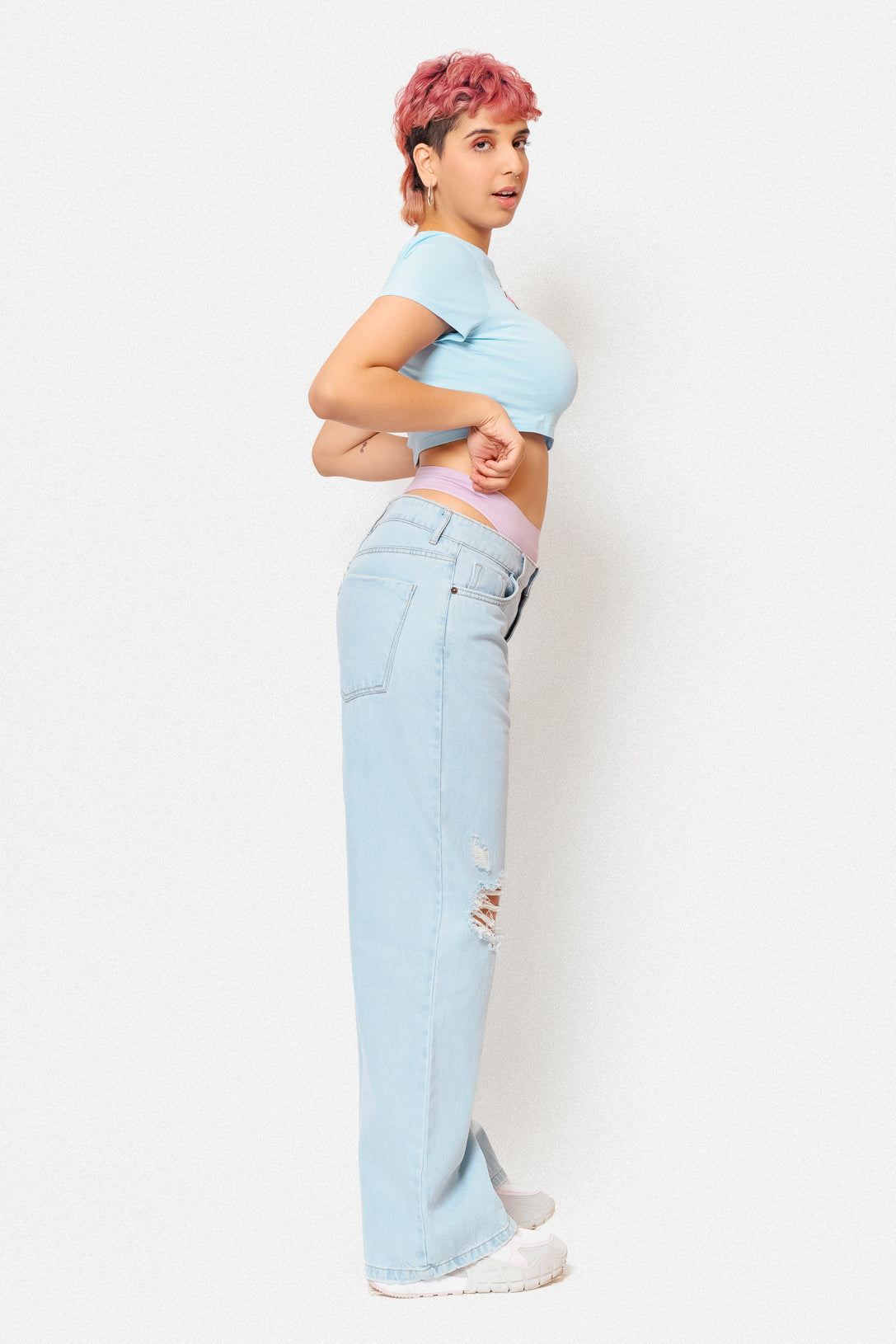 Light Blue Distressed Women's Wide Jeans