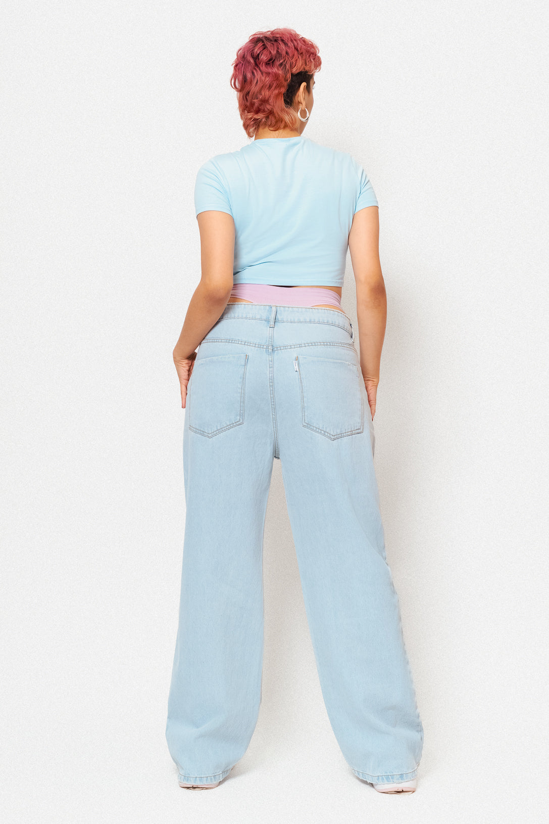 Light Blue Distressed Women's Wide Jeans