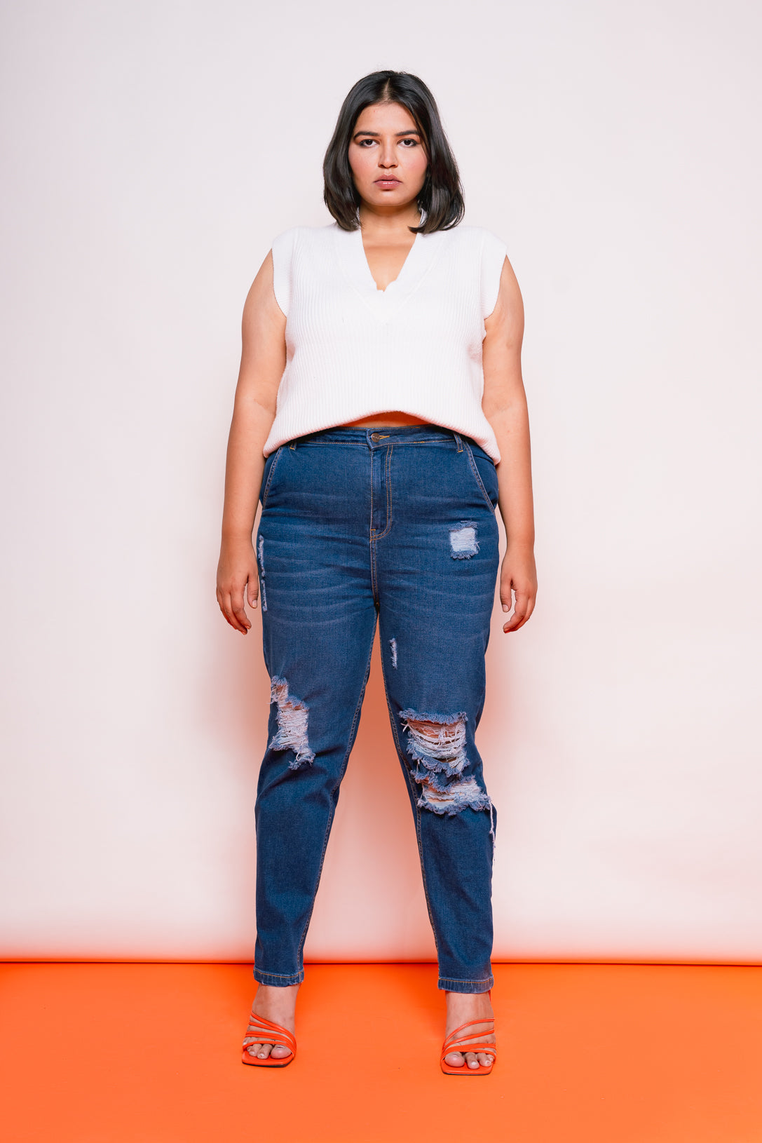 Dark Blue Distressed Slim Jeans