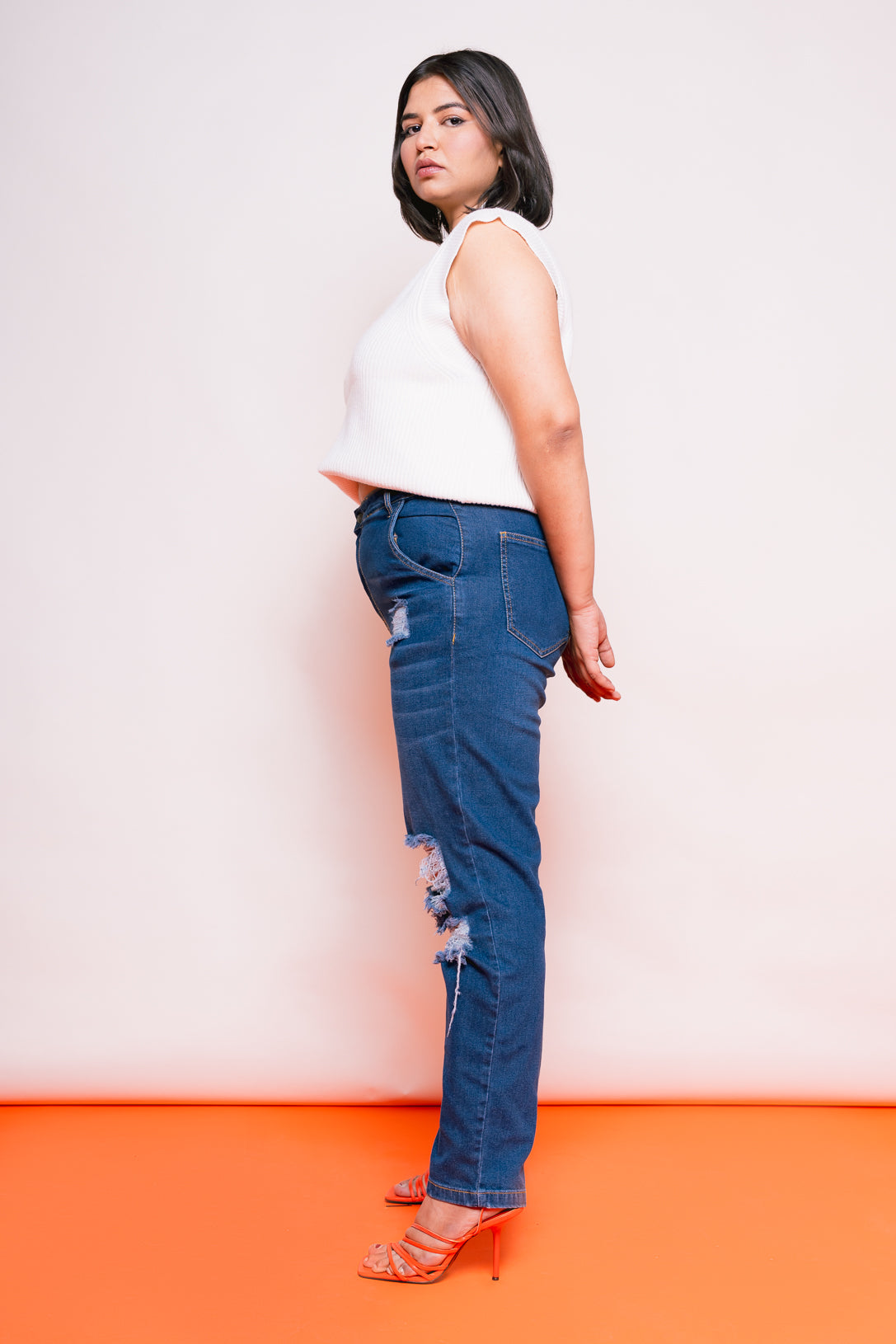 Dark Blue Distressed Slim Jeans