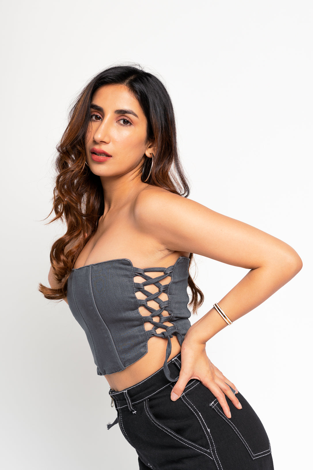 Buy Black Loni Lace Bustier Top - Forever New