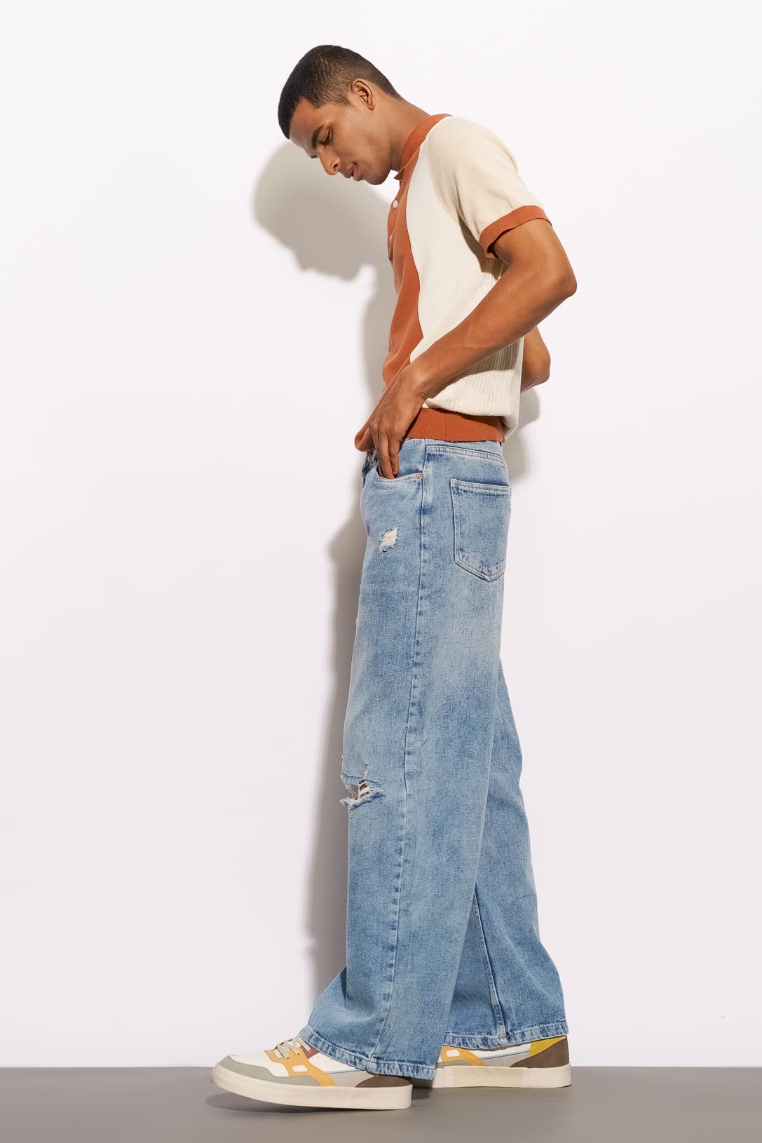 Raw Distress Men’s Wide Jeans