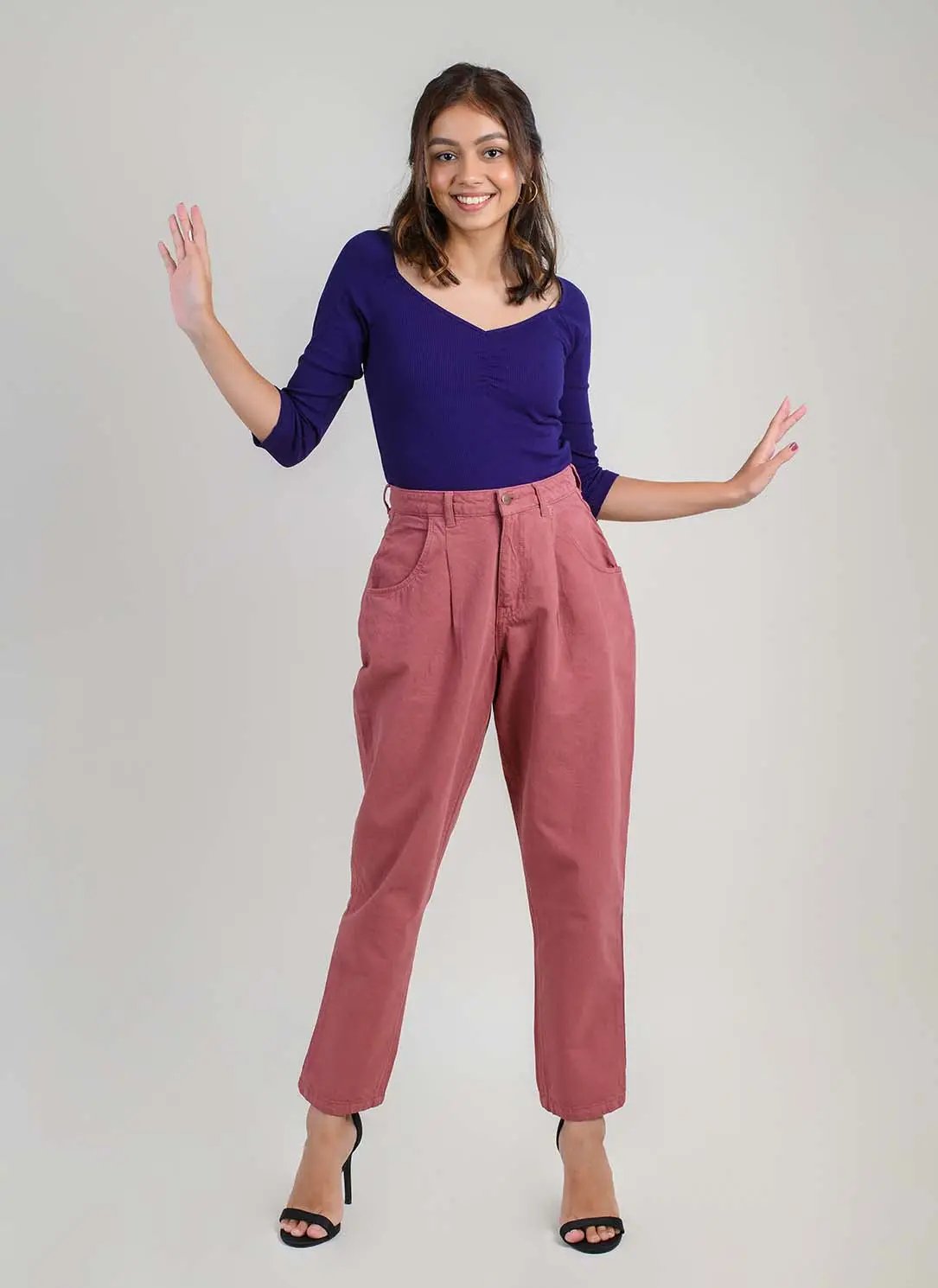 DUSTY PINK PLEATED SLOUCHY JEANS
