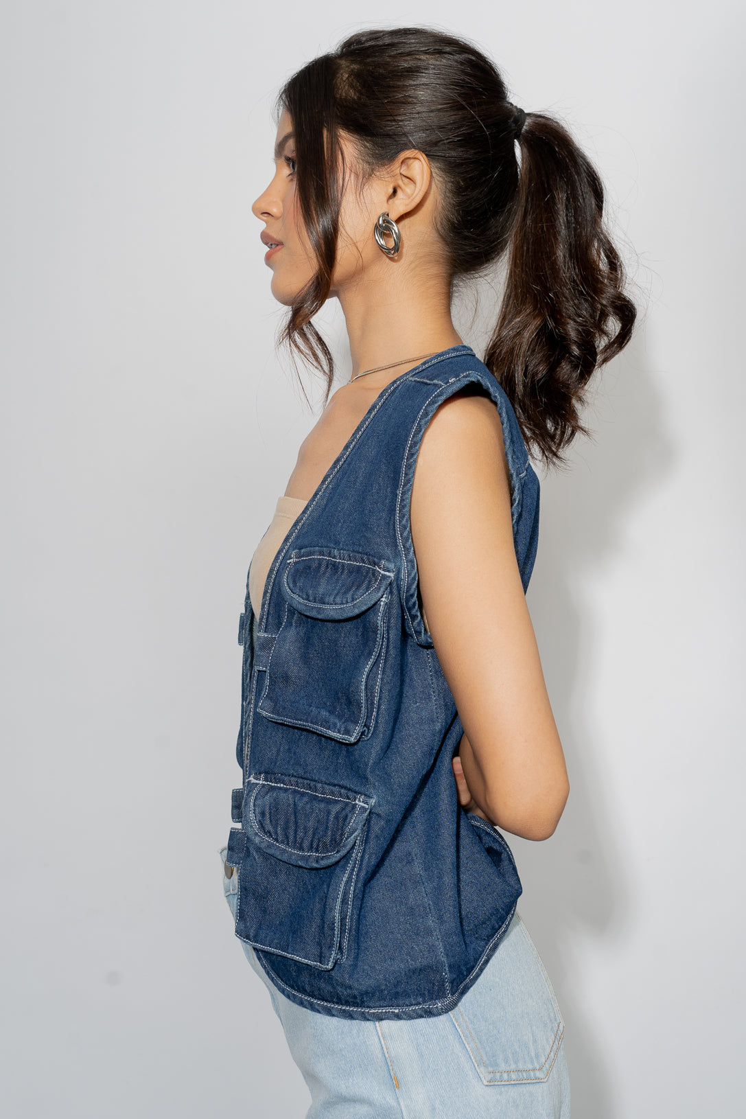 dark blue denim vest