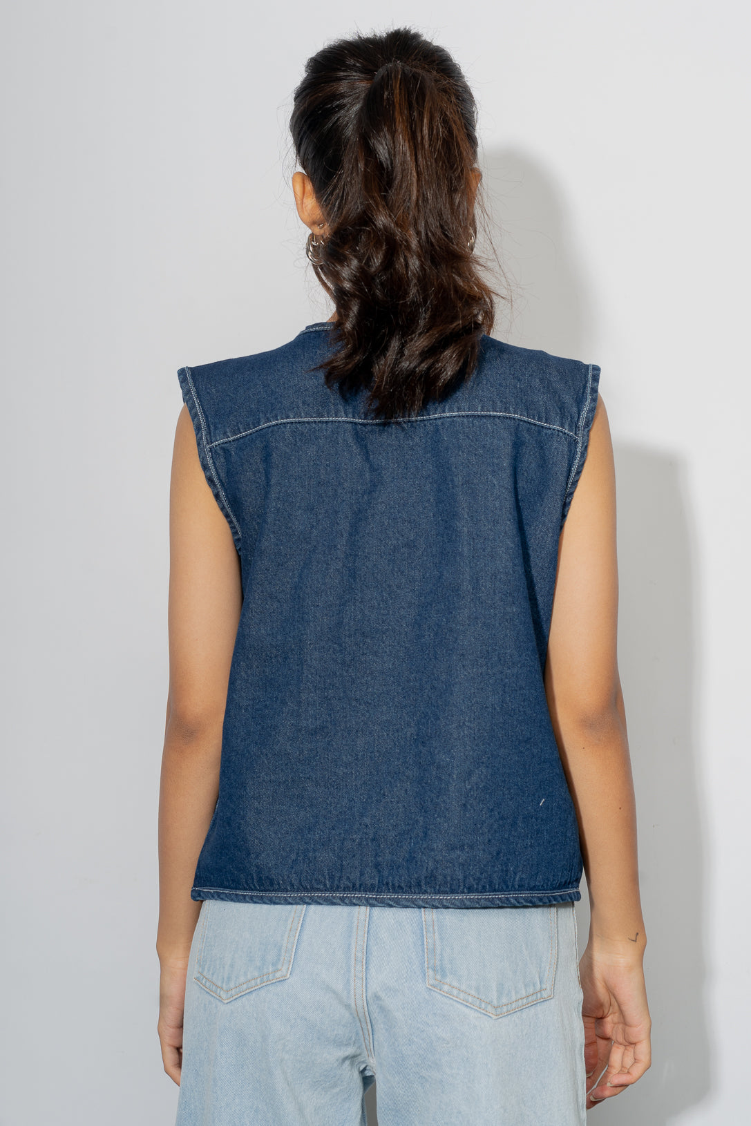 dark blue denim vest