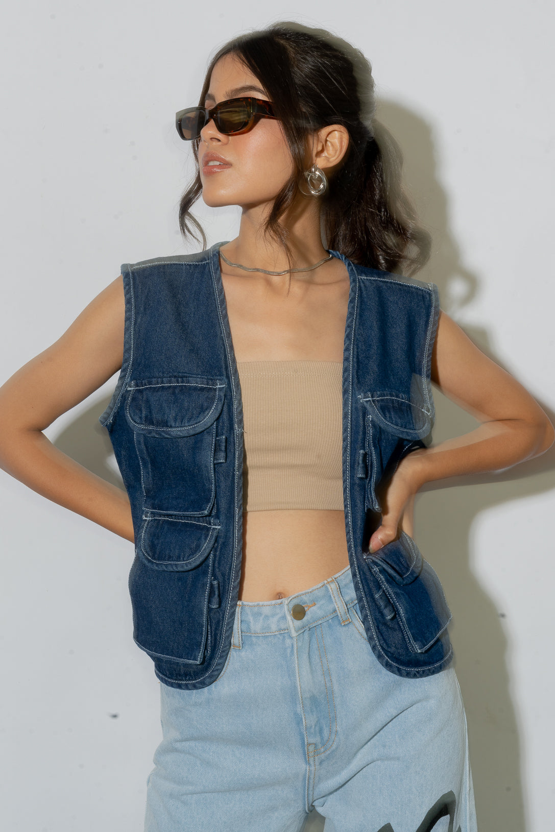 dark blue denim vest