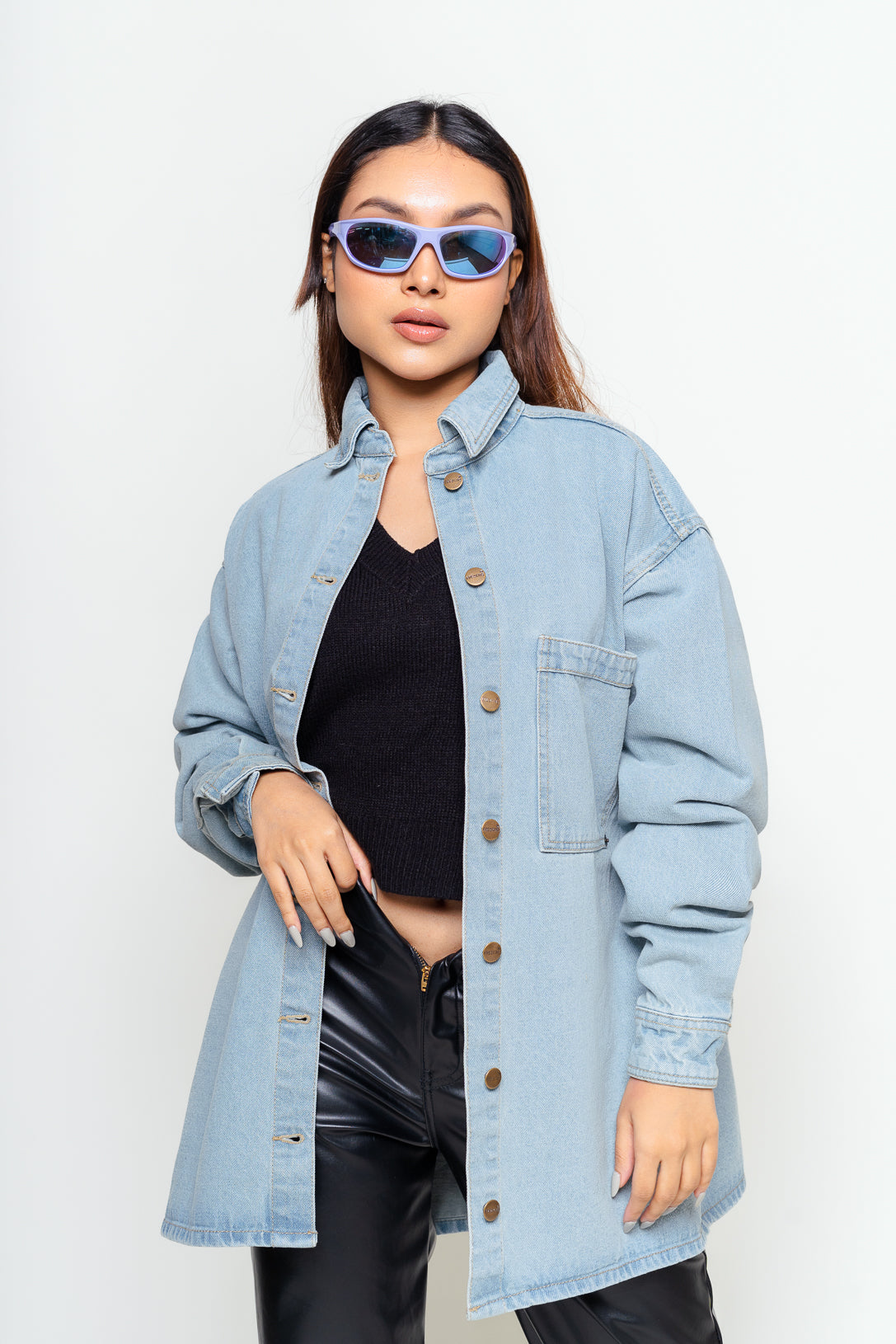 one pocket denim shacket