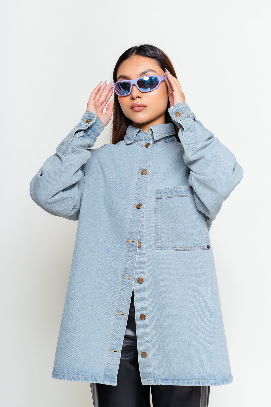 one pocket denim shacket