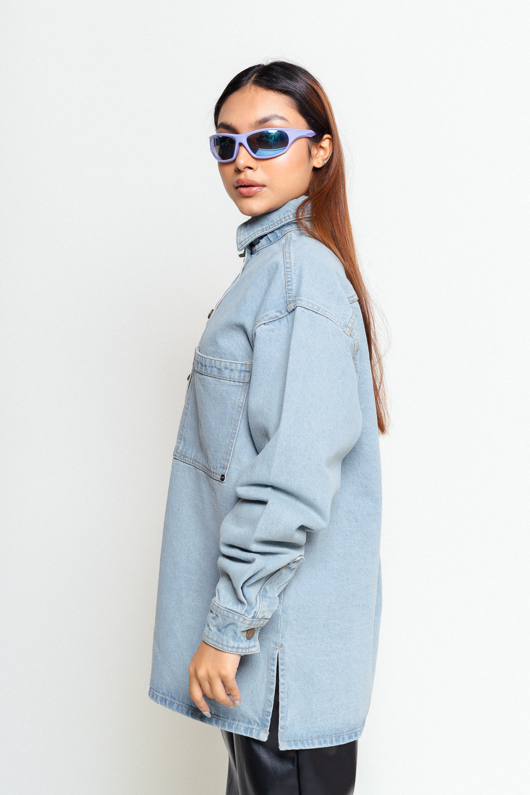one pocket denim shacket