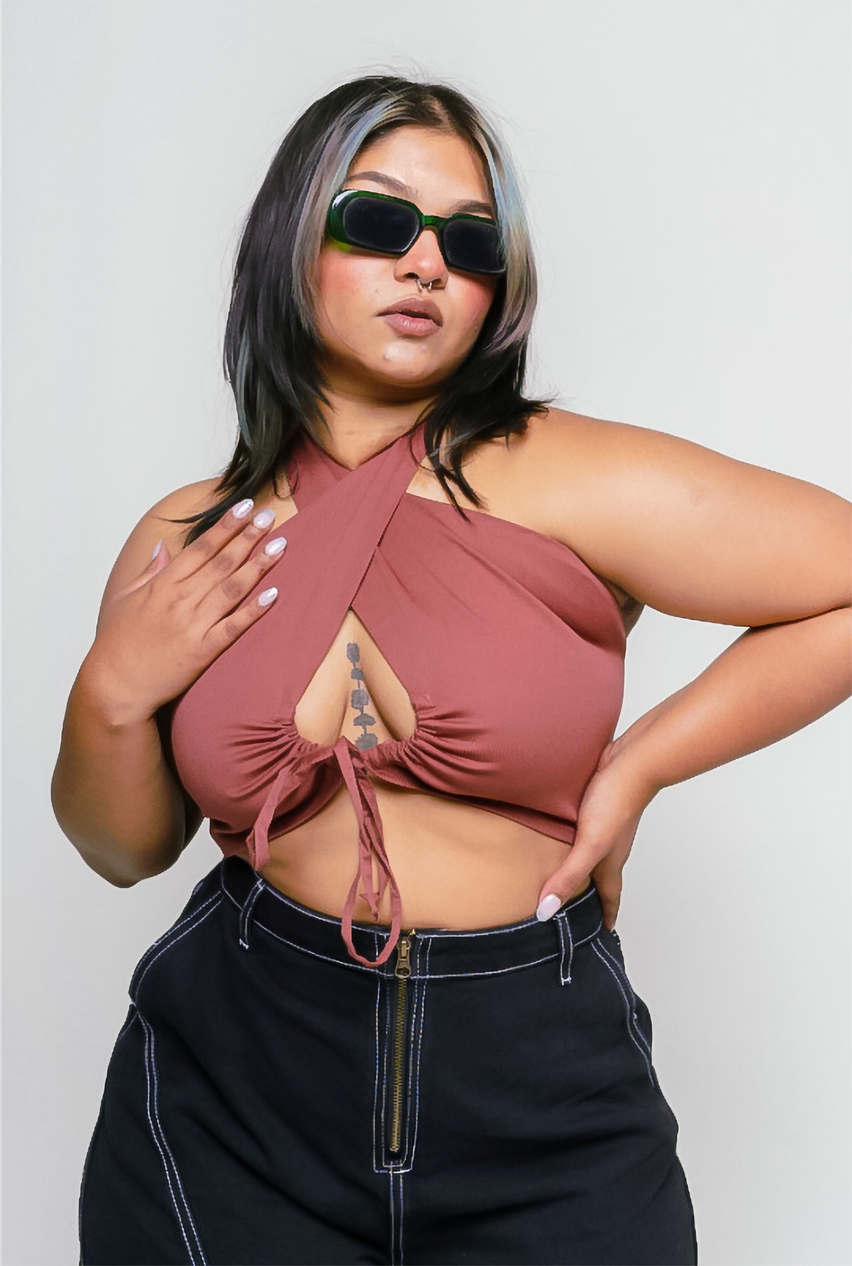 rusty pink wrap around top