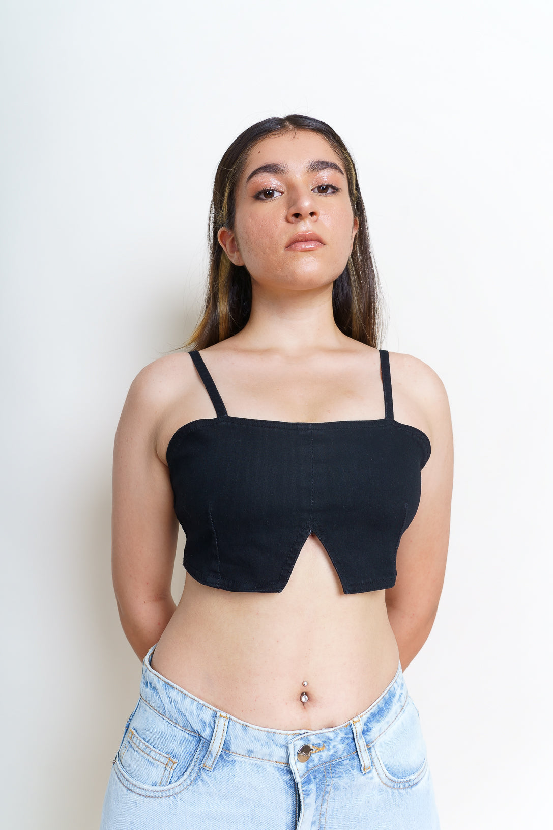 Black denim V-Cami Bralette
