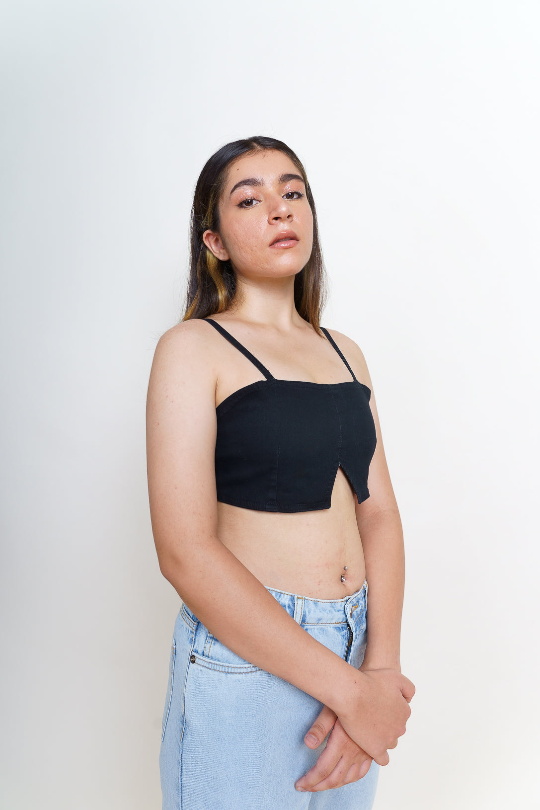 Black denim V-Cami Bralette