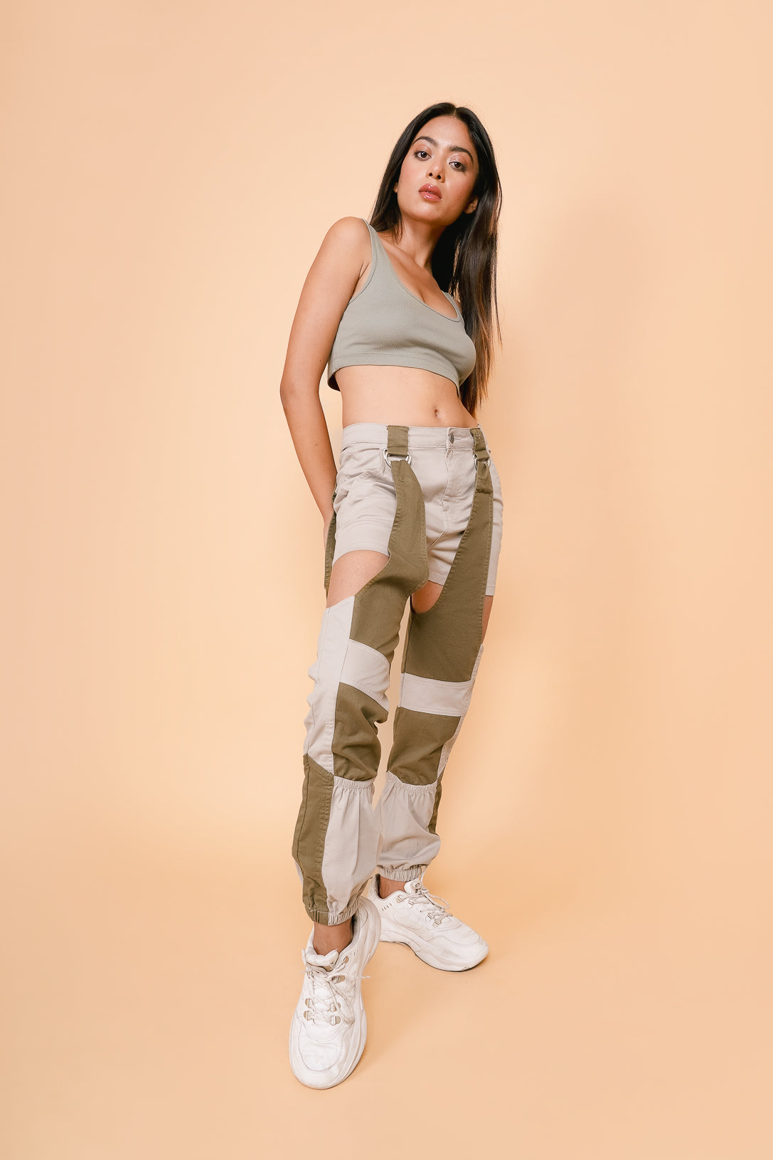 Olive & Beige Patch Joggers