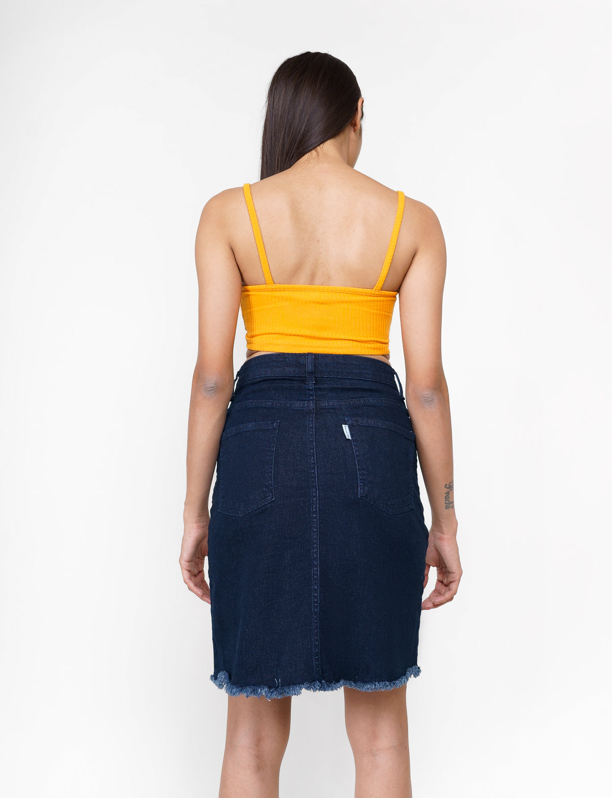 Frayed Denim Straight Skirt