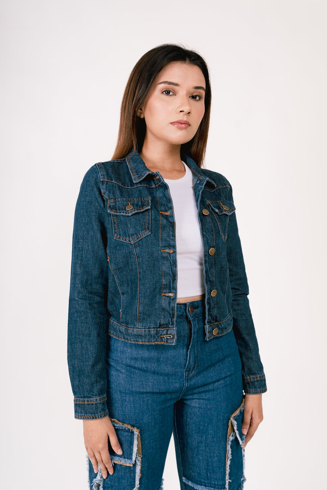 Blue Cropped Trucker Jacket