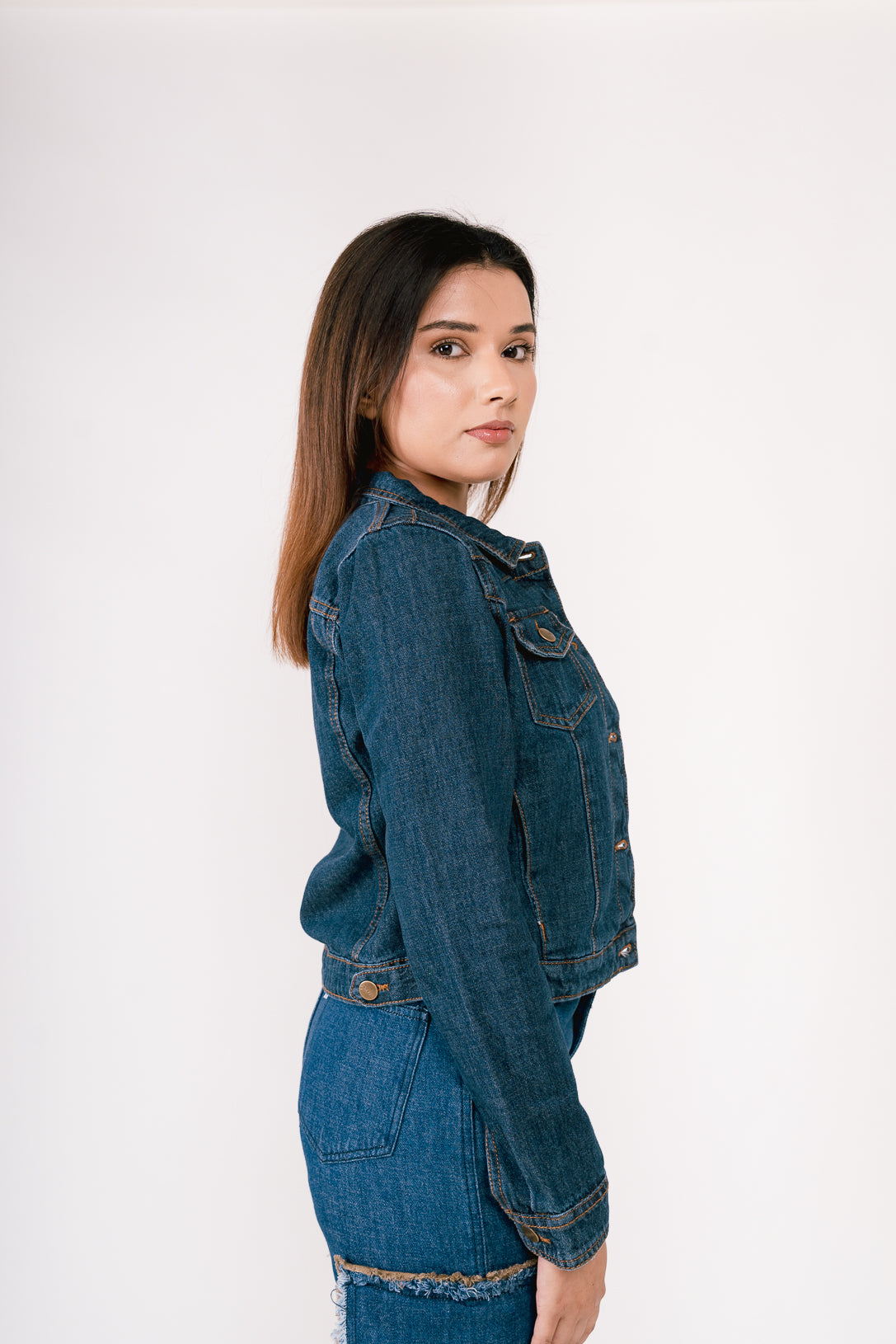 Blue Cropped Trucker Jacket