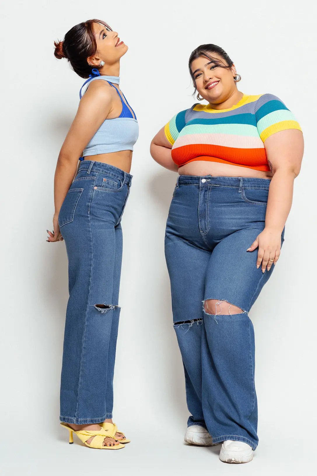 Blue Knee Slit Women's Wide Jeans