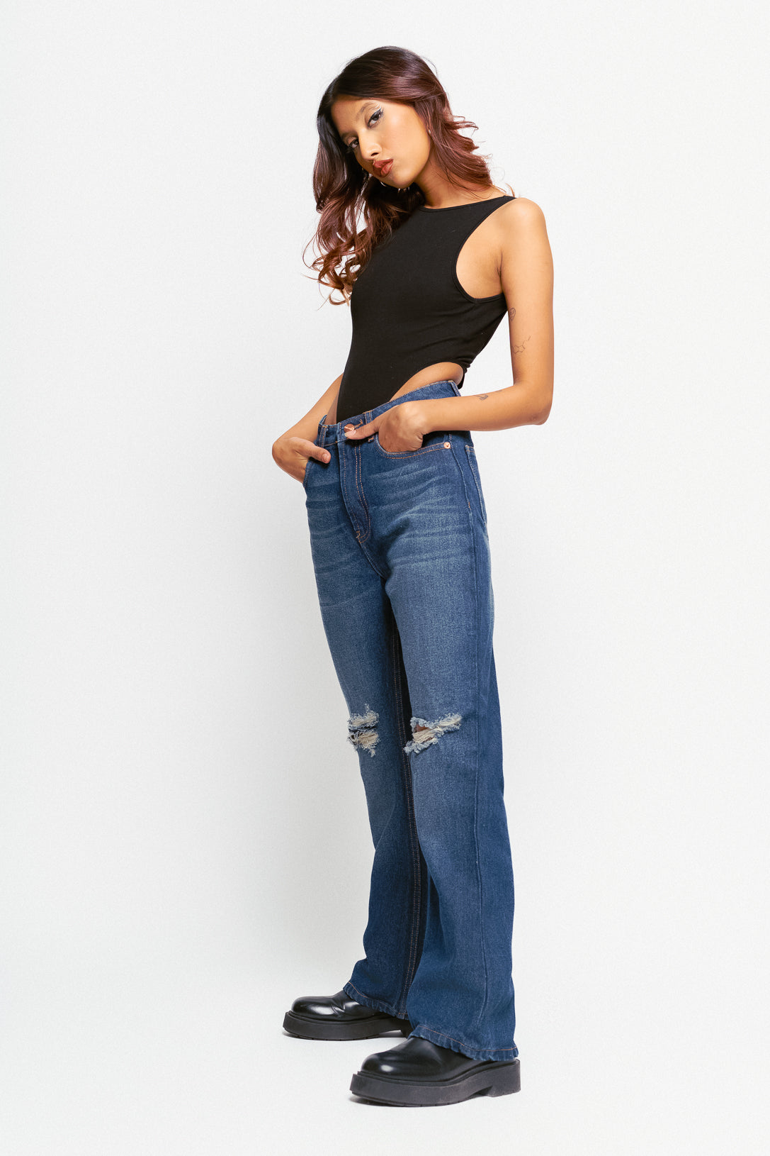 Retro Distressed Bootcut Jeans