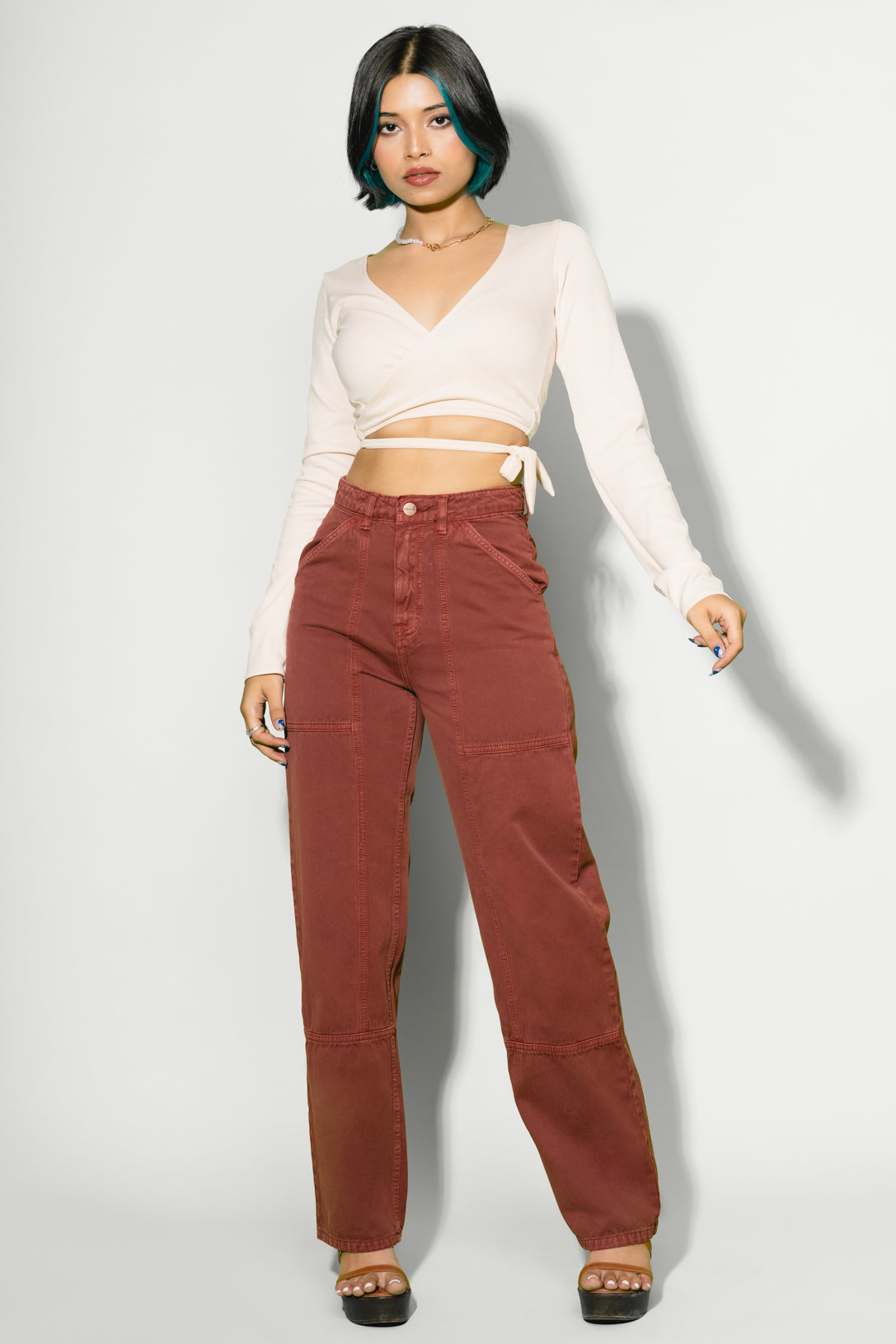 BRICK RED PANEL PANTS