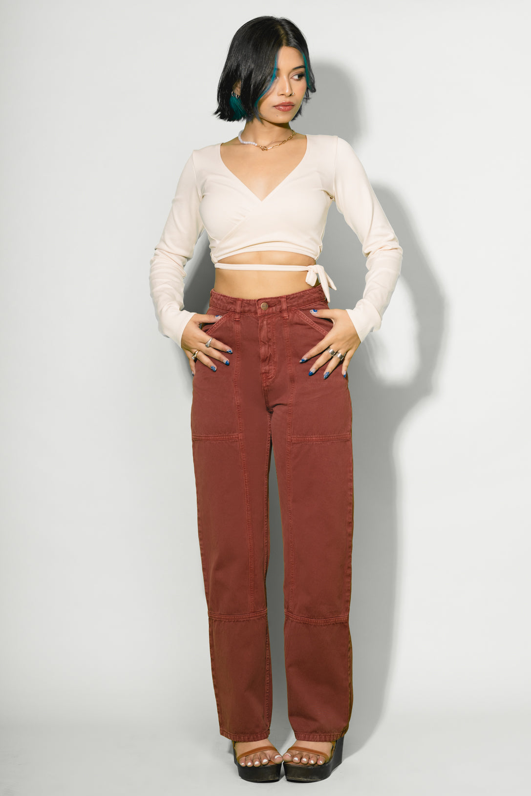 BRICK RED PANEL PANTS