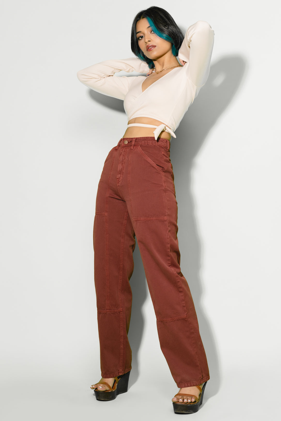 BRICK RED PANEL PANTS