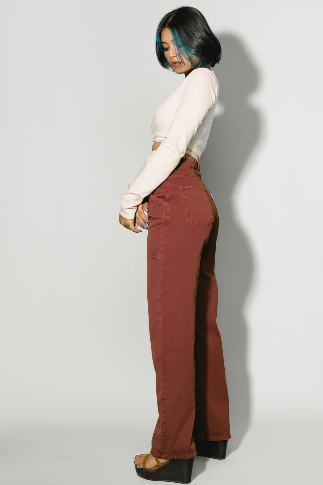 BRICK RED PANEL PANTS