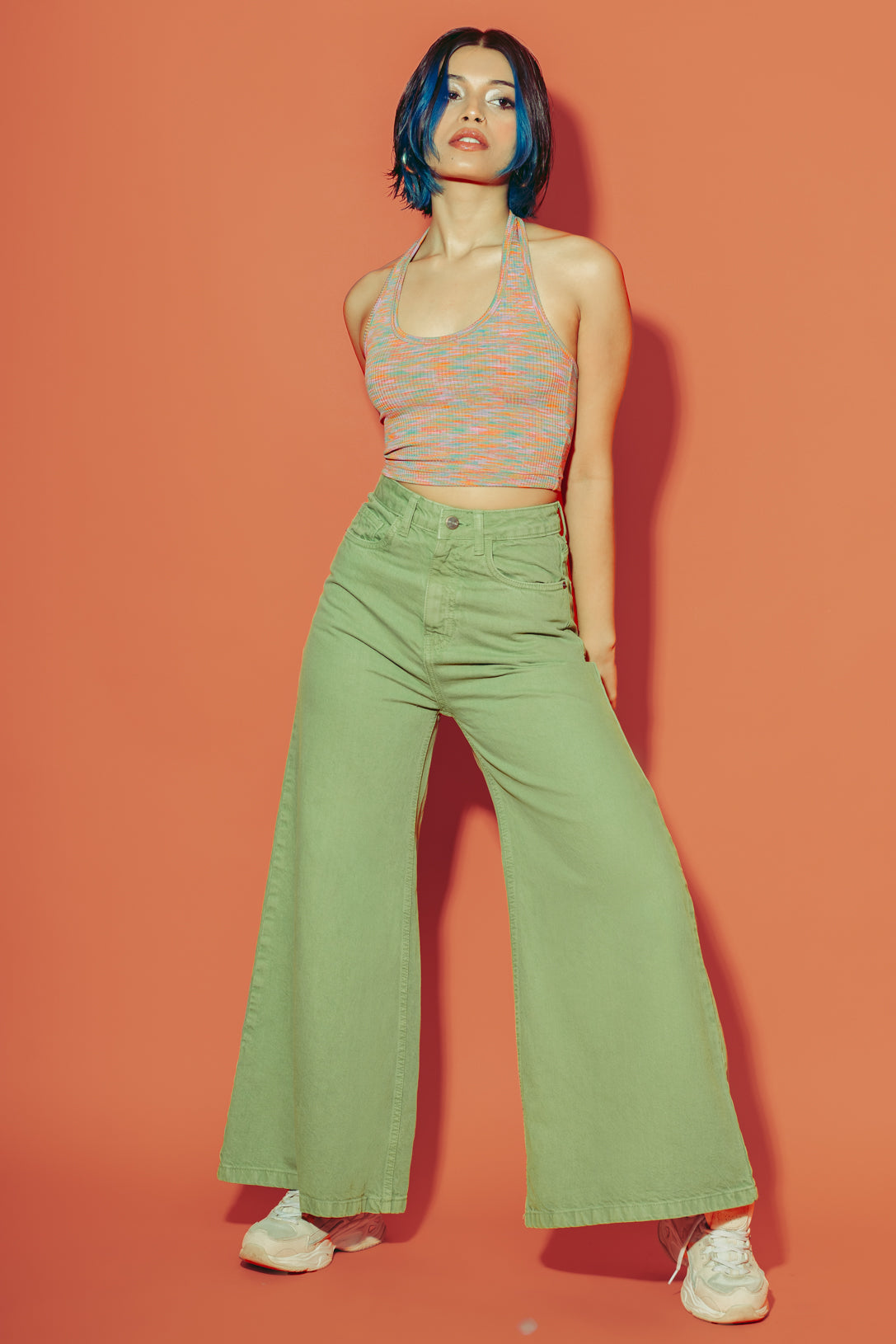 Green flare jeans