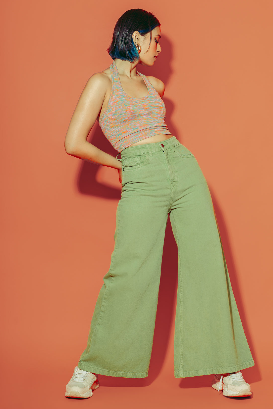Green flare jeans