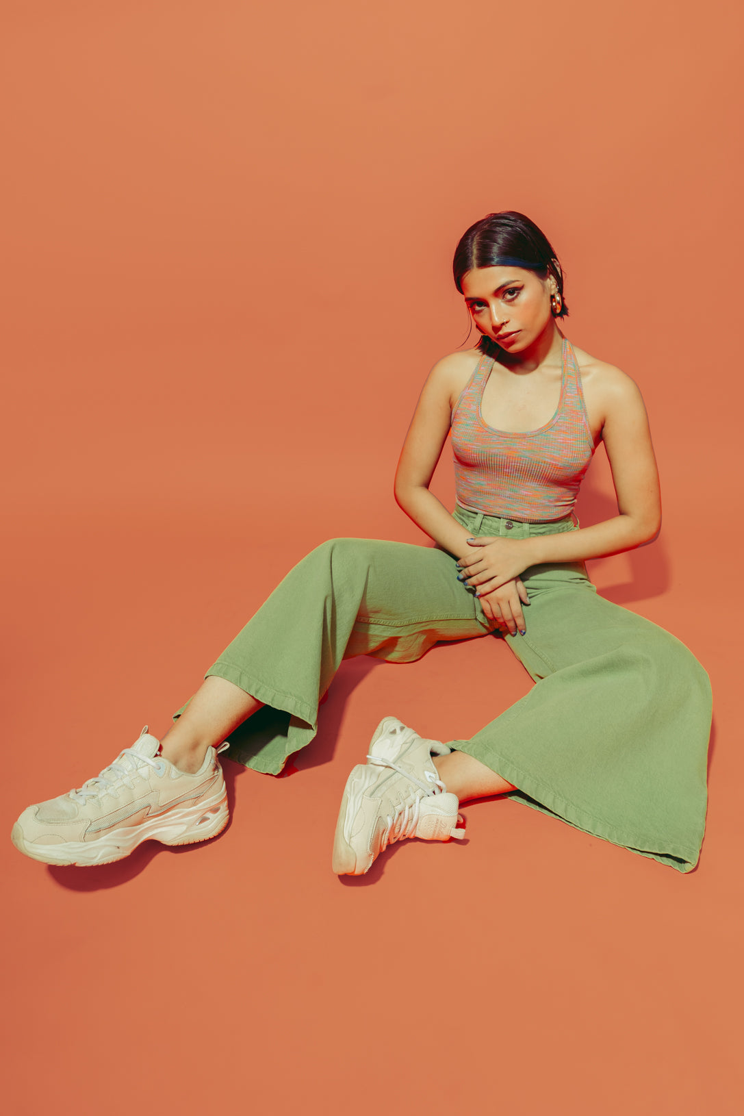 Green flare jeans