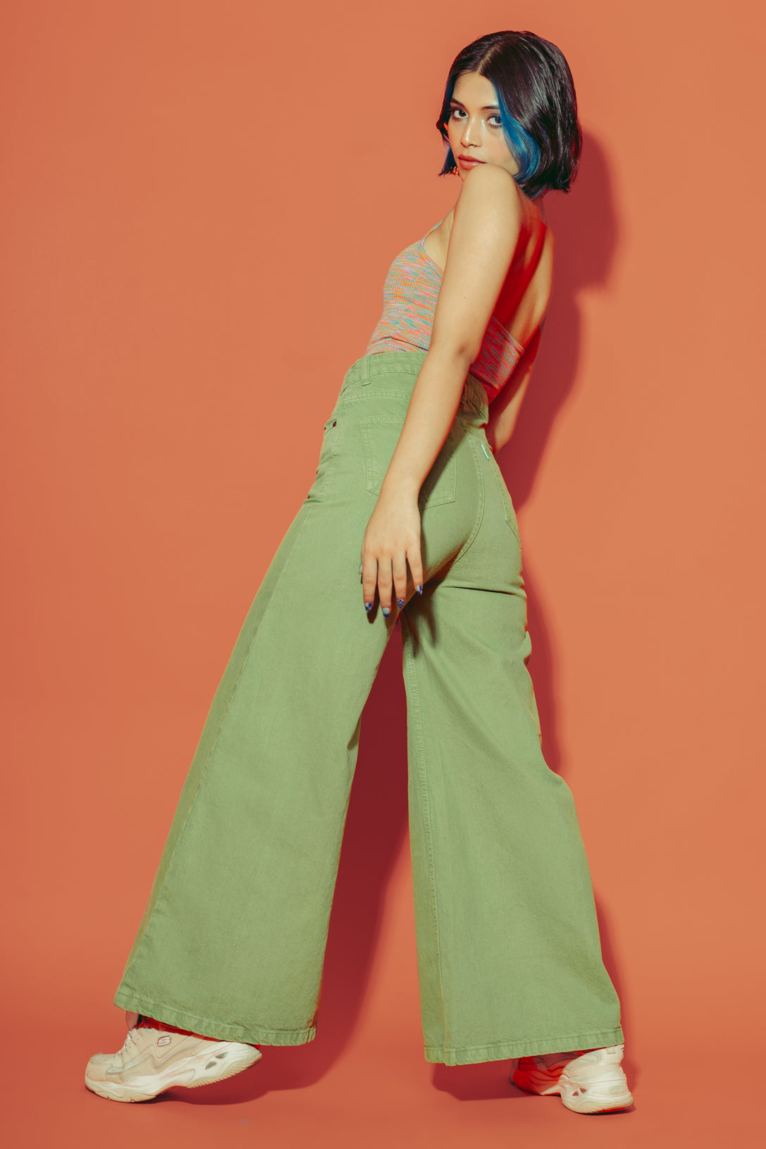 Green flare jeans