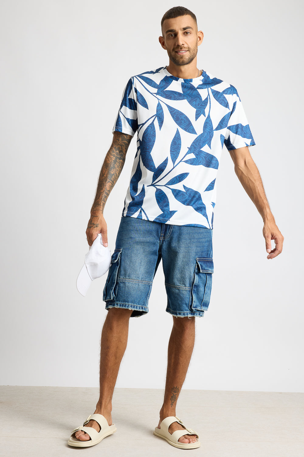 Printed Men's T-Shirt - Blue/White