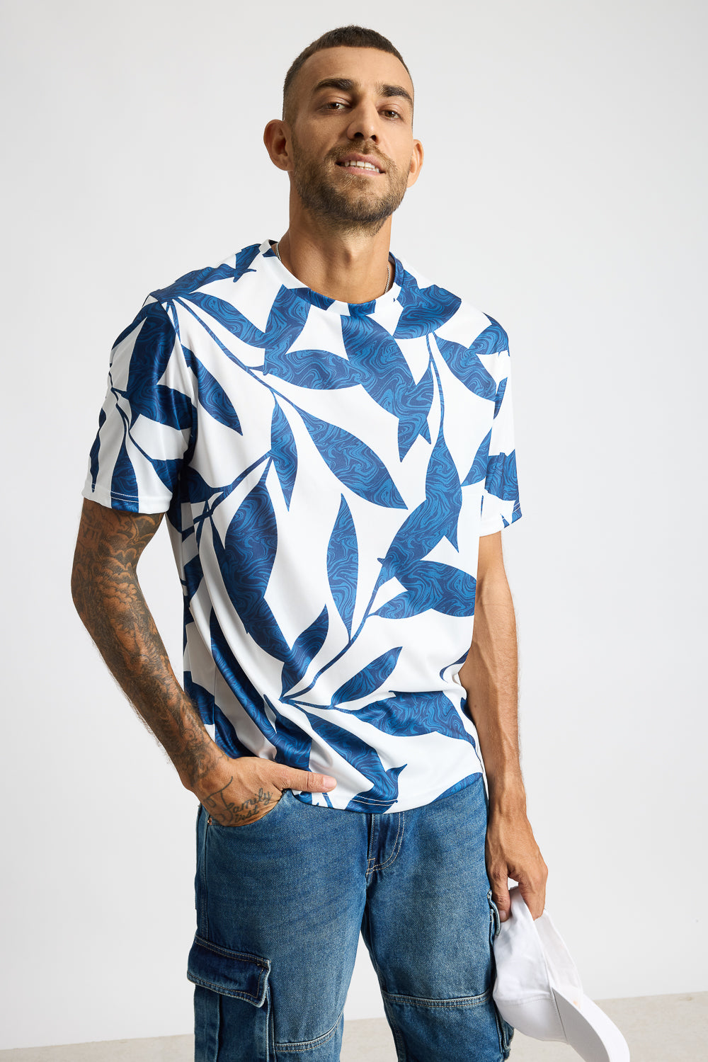 Printed Men's T-Shirt - Blue/White