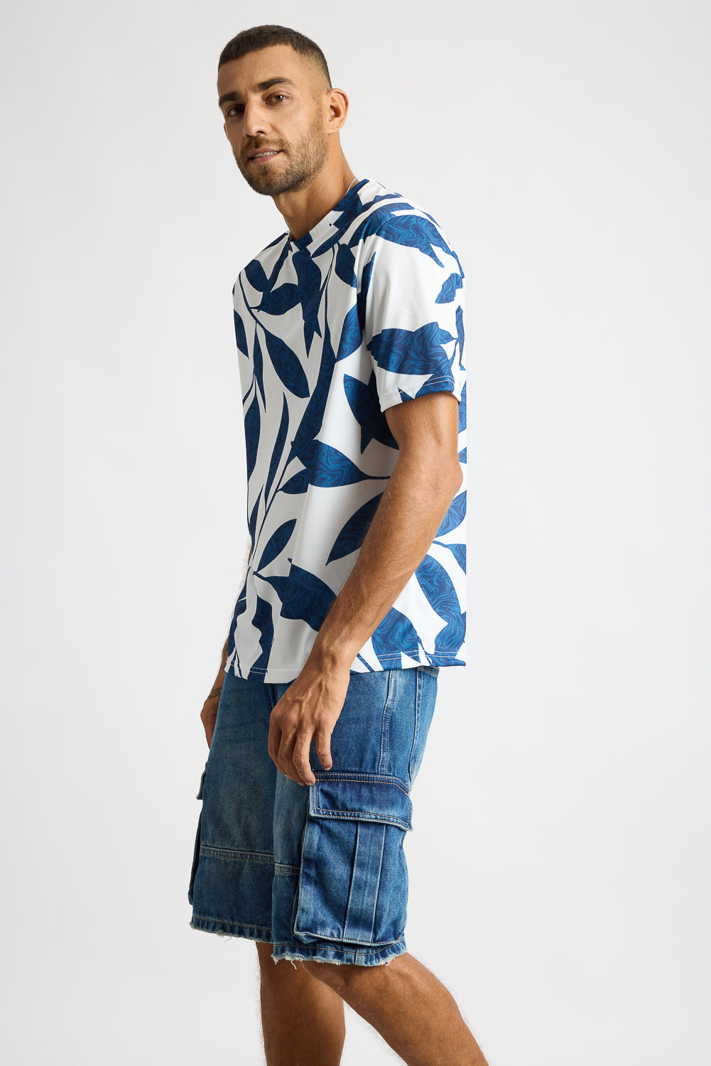 Printed Men's T-Shirt - Blue/White