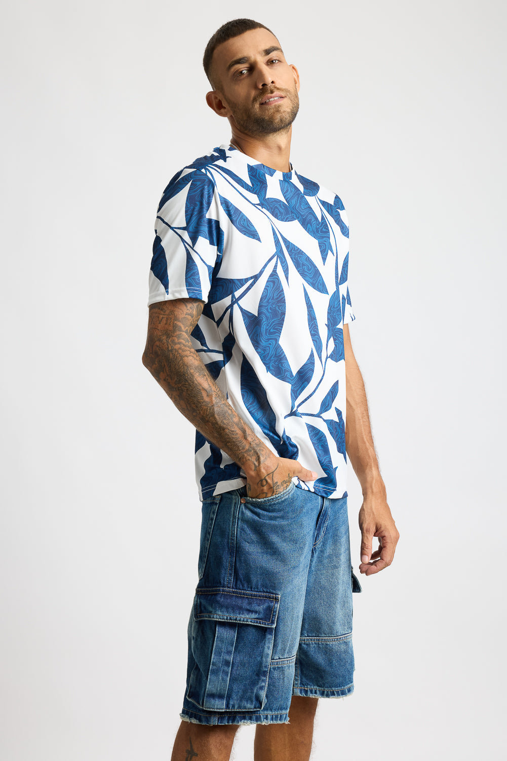 Printed Men's T-Shirt - Blue/White