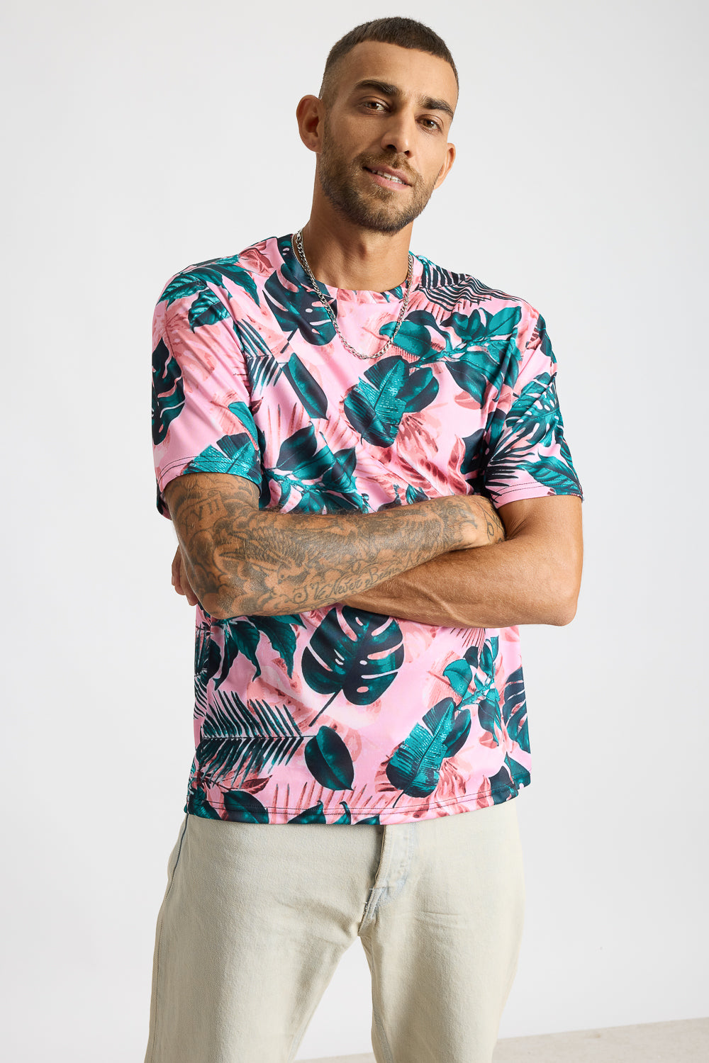 Printed Men's T-Shirt - Green/Pink