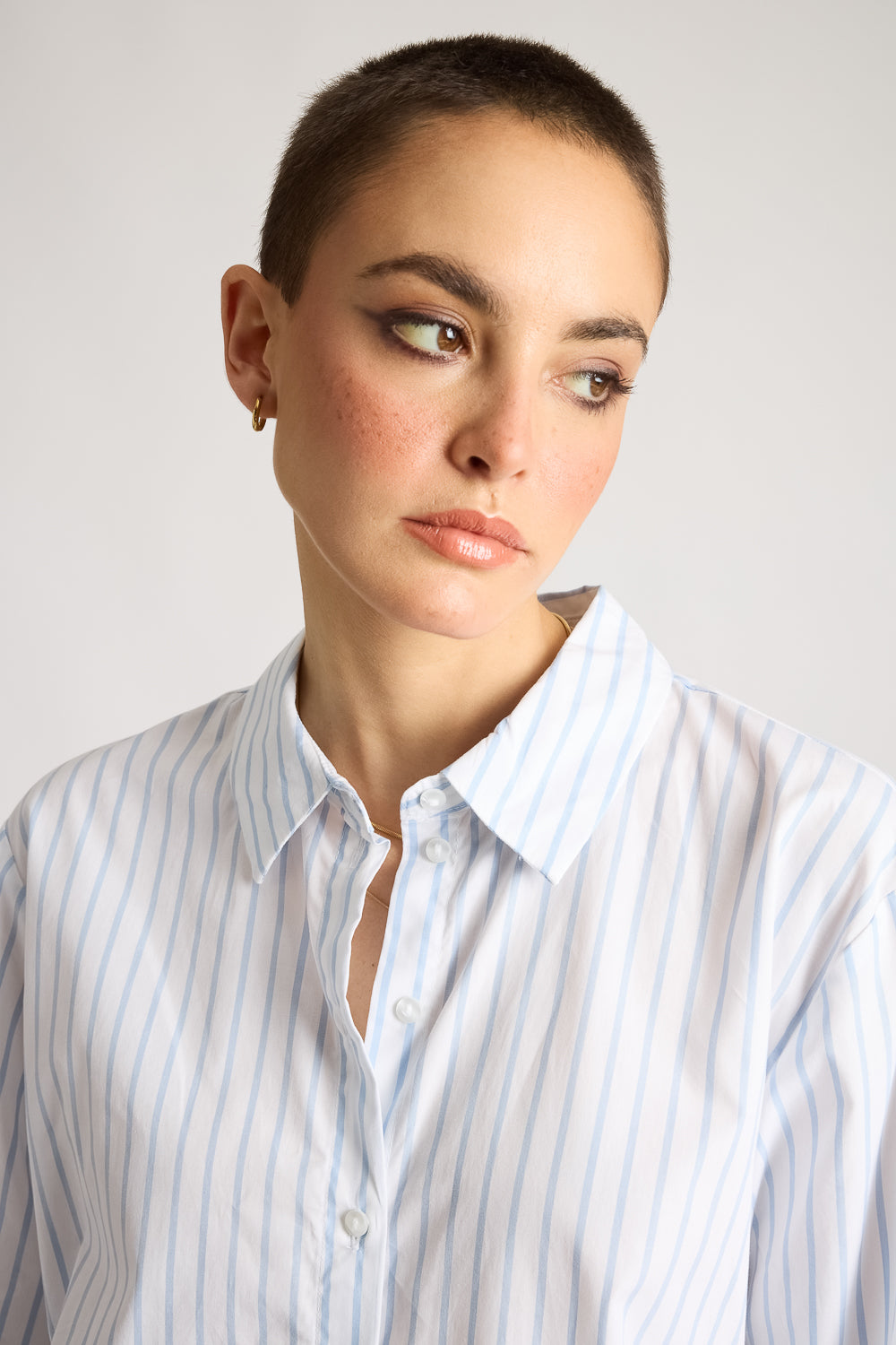 Relaxed Fit Cotton Women's White Shirt with Blue Stripes